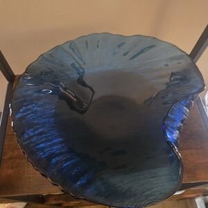IVV Italy Vintage Cobalt Blue Art Glass Scalloped Textured Large Bowl